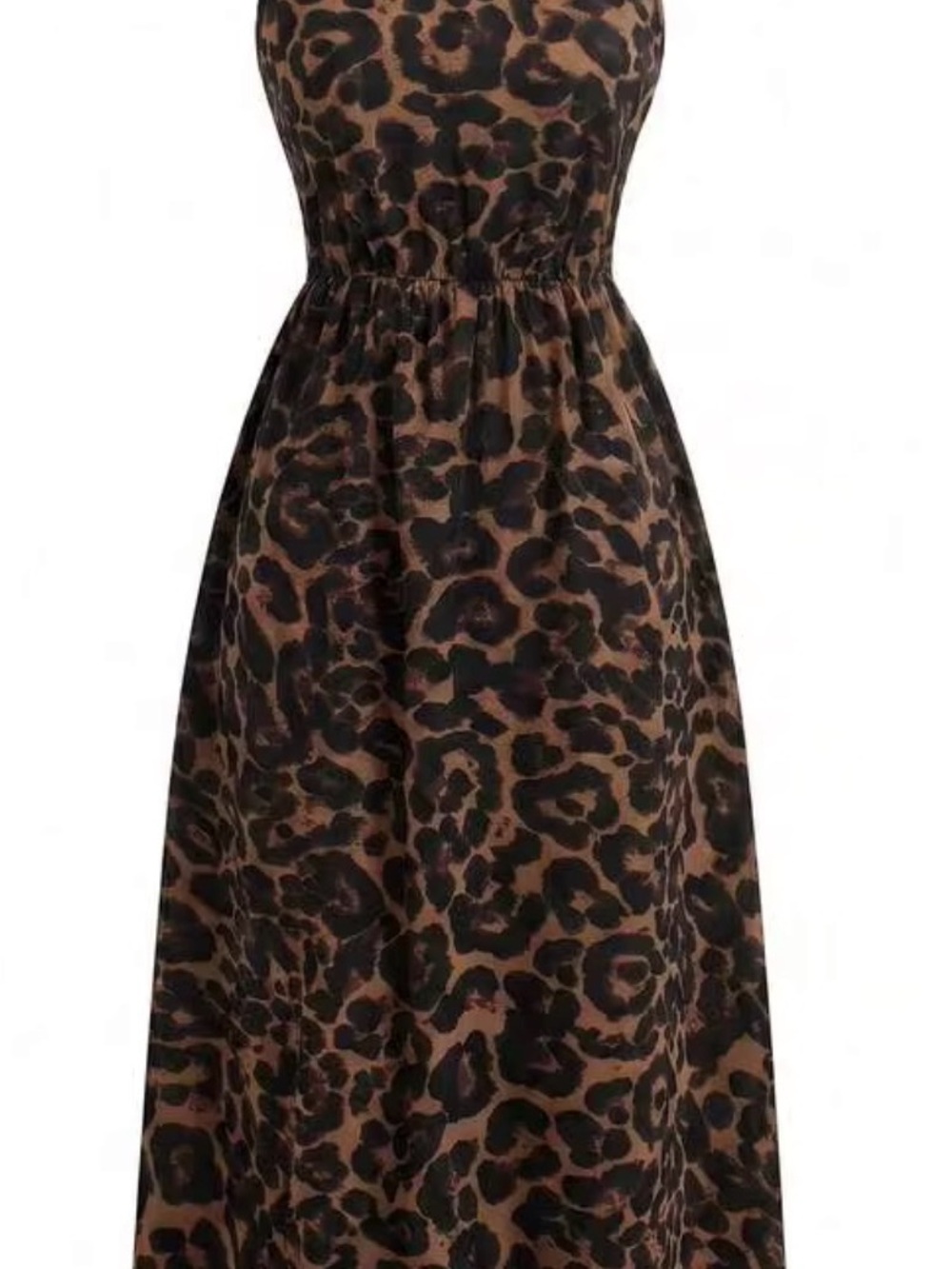 Leopard Print Brown Maxi Dress - Sleeveless Women’s Dress